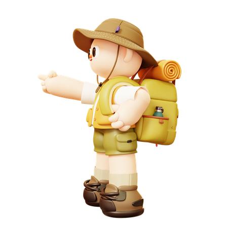 Camper Man Pointing With His Finger With Backpack  3D Icon