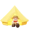 Camper Man Reading Book In Tent