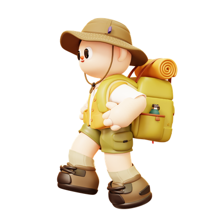 Camper Man Walking With Backpack  3D Illustration