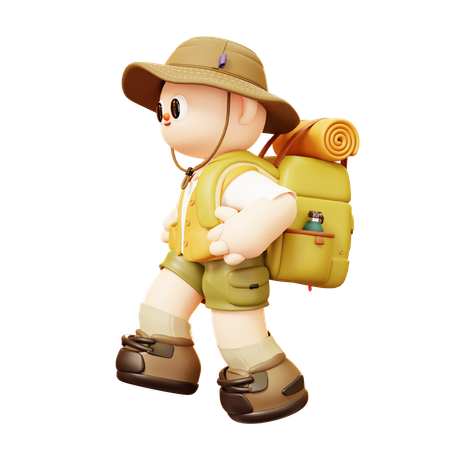 Camper Man Walking With Backpack  3D Icon