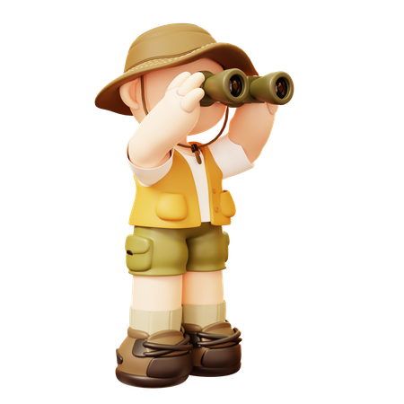 Camper Man Watching With Binoculars  3D Icon