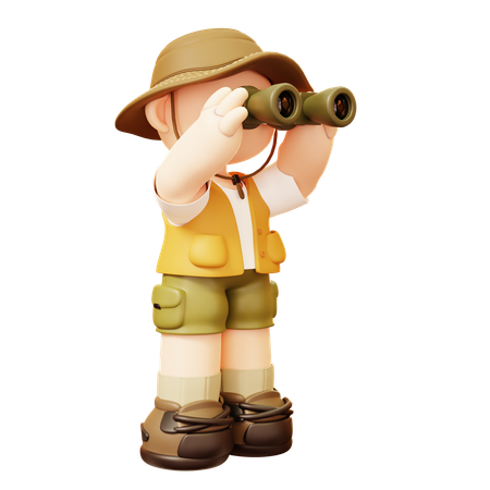 Camper Man Watching With Binoculars  3D Illustration