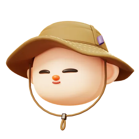 Cute Cartoon 3 D Camper Young Man Character Head Emoji With His Hat In Outdoor Camping Or Scout Uniform Healthy Lifestyle Tourist Camp Tents Celebrating Holiday Event 3D Illustration