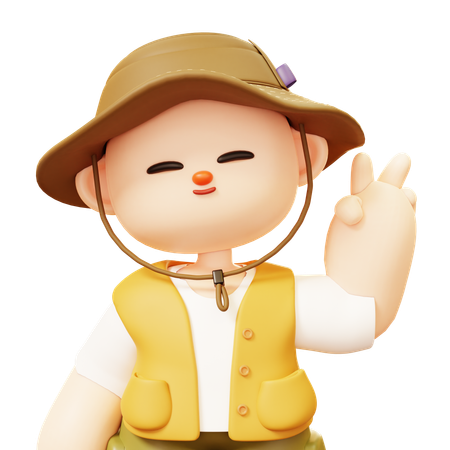 Camper Smiling Man Showing Victory Sign Greeting Gesture  3D Icon