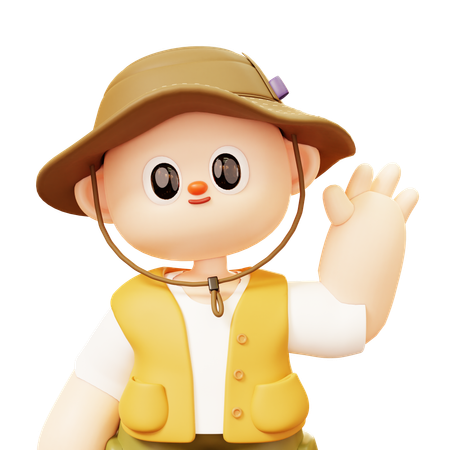 Camper Smiling Man With Greeting Gesture  3D Icon