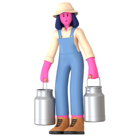 La agricultora llevando lata de leche  3D Illustration