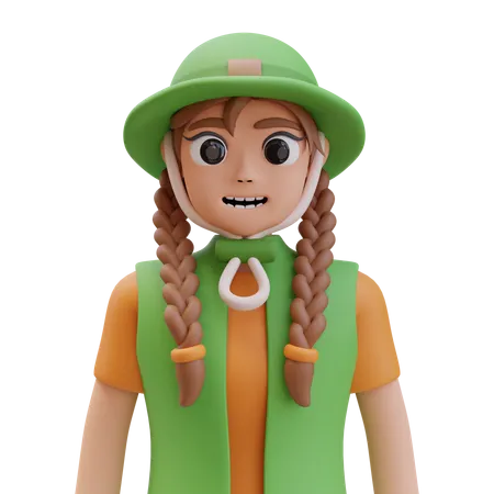 Campeur heureux, fille souriante  3D Illustration