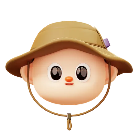 Emoji tête d'homme souriant de campeur  3D Illustration