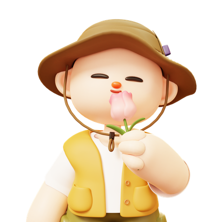 Campeur, tenue, fleur, et, renifler, parfum  3D Icon