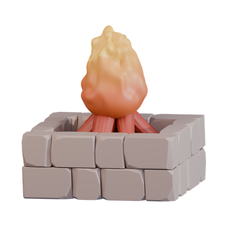 돌 침대 위의 캠프파이어  3D Icon