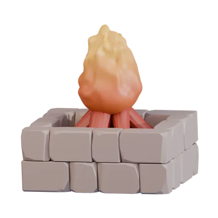 Campfire On A Bed Of Stones  3D Icon