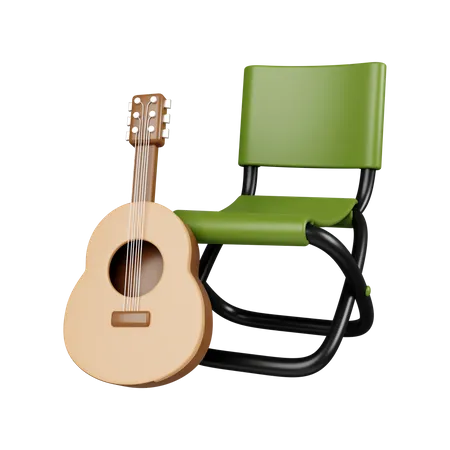 Camping Chair With Guitar  3D Icon