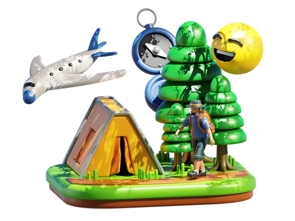 Acampar vacaciones  3D Illustration