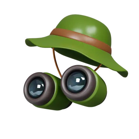 Camping Hat With Binoculars  3D Icon