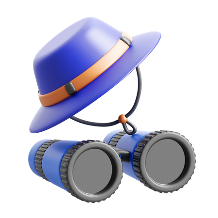 Camping Hat With Binoculars  3D Icon