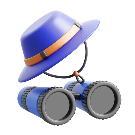 Camping Hat With Binoculars  3D Icon