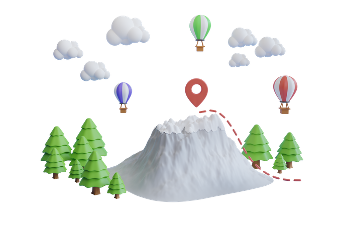 Camping location on top of snow mountain  3D Illustration