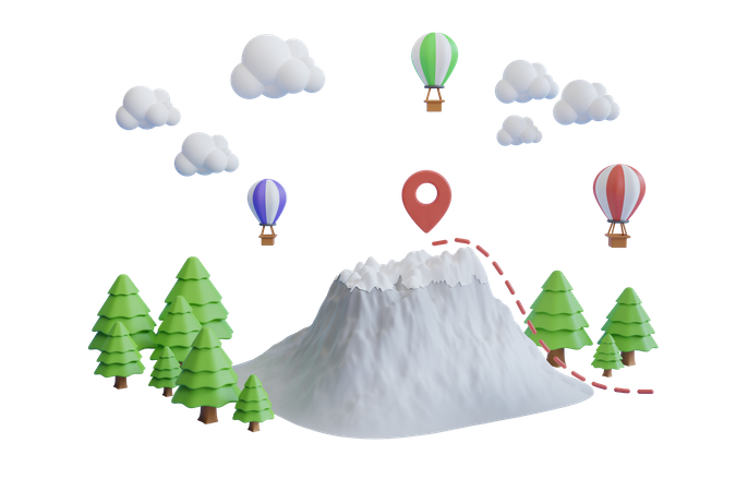 Camping location on top of snow mountain 3D Illustration