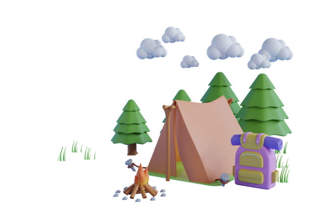 Camping site 3D Illustration