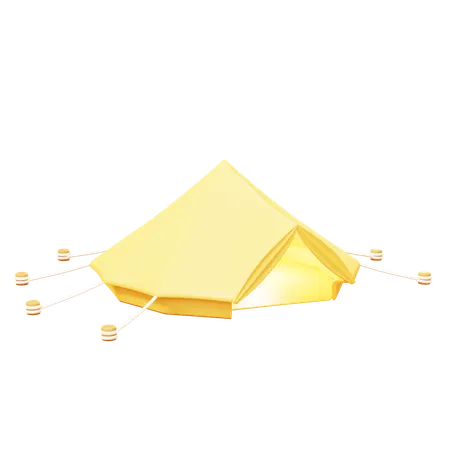 Cute Cartoon 3 D Yellow Tent In Outdoor Camping 3D Icon