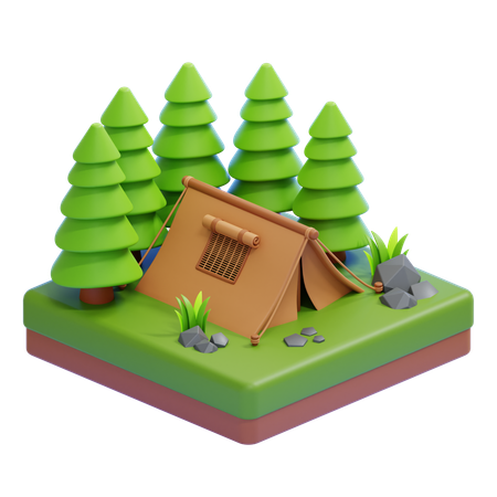Camping Tent Pine Forest  3D Icon