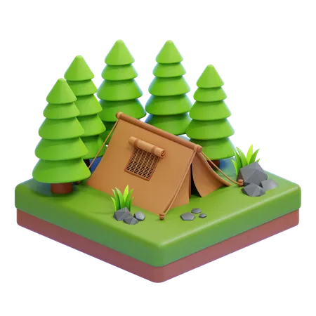 Camping Tent Pine Forest  3D Icon