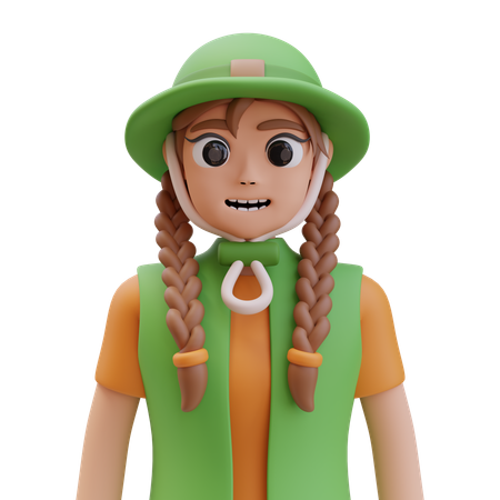 Campista feliz, niña sonriente  3D Illustration