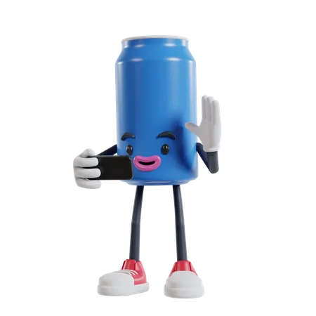Blue Can Of Soft Drink Cartoon Character Make Video Calls 3 D Illustration Of Soft Drink Cans 3D Illustration