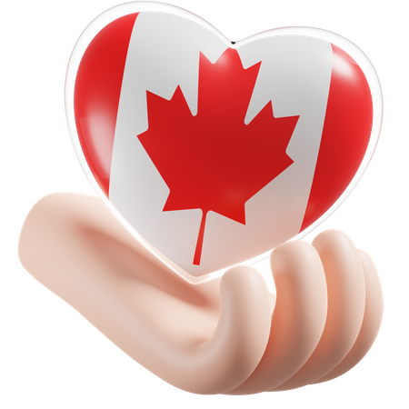 Canada Flag Heart Hand Care  3D Icon