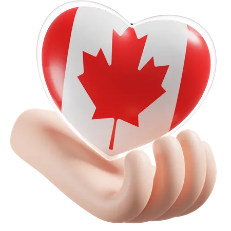 Canada Flag Heart Hand Care  3D Icon