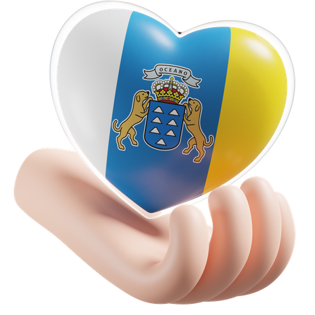 Canary Islands Flag Heart Hand Care  3D Icon