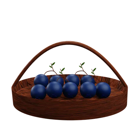 Cesta de frutos azules  3D Icon