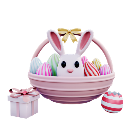 Cesta de huevos de Pascua con conejito  3D Icon