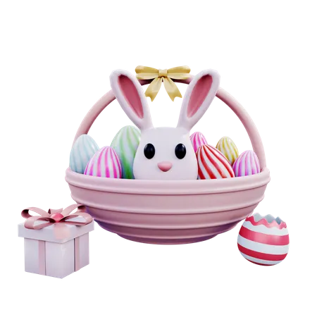 Cesta de huevos de Pascua con conejito  3D Icon