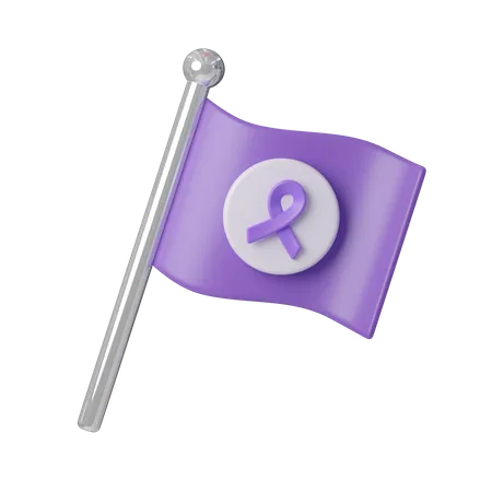 Cancer Awareness Flag With Purple Ribbon World Cancer Day Concept February 4 Raise Awareness Prevention Detection Treatment Icon Design 3 D Illustration 3D Icon