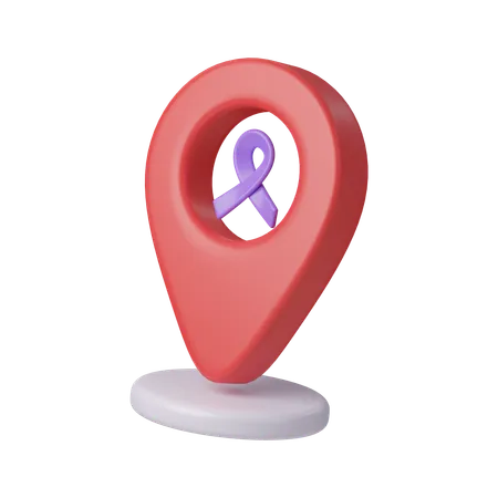 Mark Location With Purple Ribbon World Cancer Day Concept February 4 Raise Awareness Prevention Detection Treatment Icon Design 3 D Illustration 3D Icon