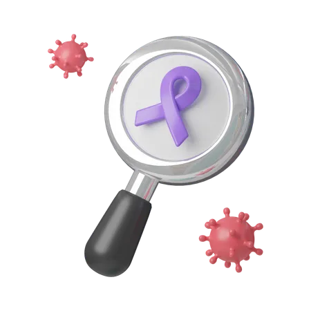 Magnifying Glass Inspecting Cancer With Ribbon World Cancer Day Concept February 4 Raise Awareness Prevention Detection Treatment Icon Design 3 D Illustration 3D Icon