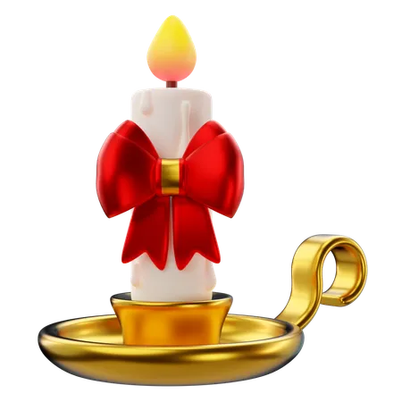 3 D Rendering Of Christmas Candle With Bow Icon 3D Icon