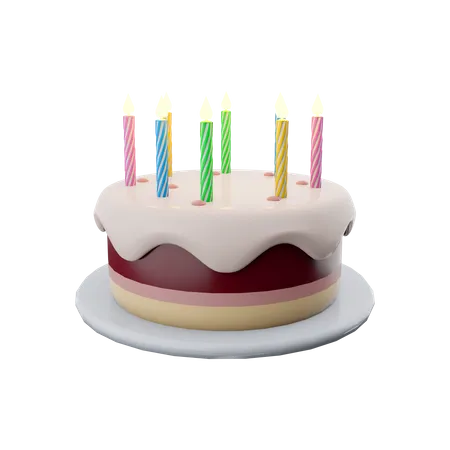 3 D Rendering Birthday Cake With Candles 3 D Render Three Layer Dessert With Colorful Candles Birthday Cake 3D Icon