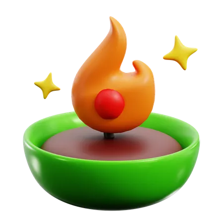 Traditional Candle Fire On Small Plate Or Bowl With Oil For Cultural Event Ramadan And Diwali 3 D Icon Illustration Render Design 3D Icon