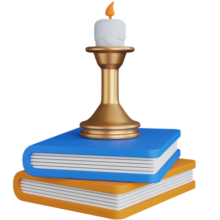 Candle On Books  3D Icon