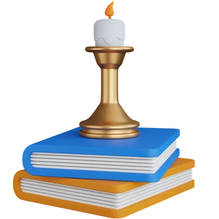 Candle On Books  3D Icon
