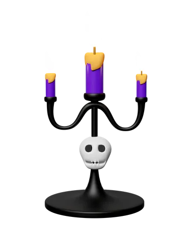 3 D Candlestick For Happy Halloween Day With Skull Isolated 3 D Render Illustration 3D Icon