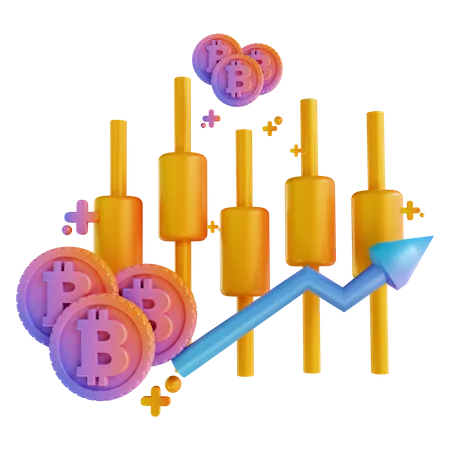 3 D Illustration Colorful Bitcoin Candle Stick Up 3D Illustration