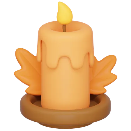 3 D Candle With Autumn Leaves Icon 3D Icon