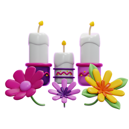 Candles And Flowers  3D Icon