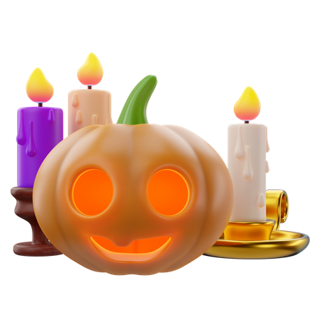 Candles And Pumpkin  3D Icon