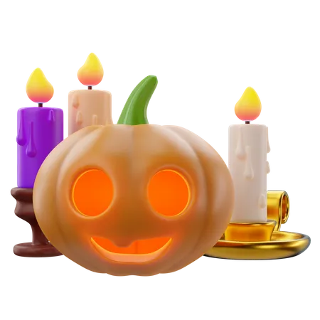 Candles And Pumpkin  3D Icon