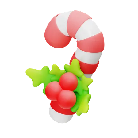 3 D Illustration Of Candy And Christmas Holly 3D Icon