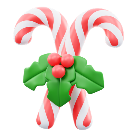 Candy Cane And Mistletoe  3D Icon
